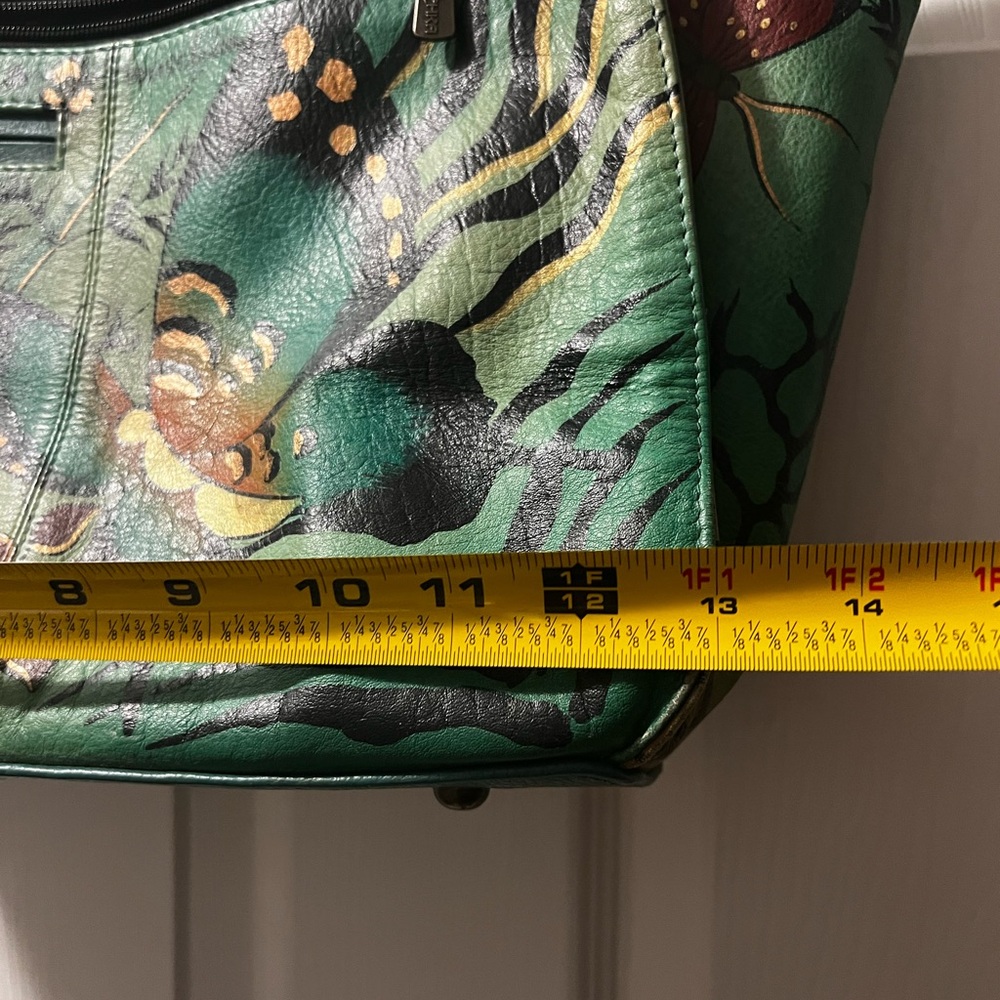 Anuschka Hand-Painted Butterfly Design Green Leather Tote - Picture 7 of 16